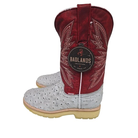 Dingo Men's DI 606 Kiwi Western Ostrich Print Pull On Boot White Red Size 9.5D - Picture 4 of 6
